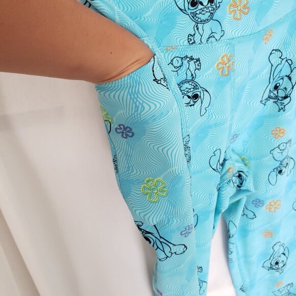 Disney Blue Lilo and Stitch Floral Pattern Pockets Cute Pants Legging Size XS - Picture 9 of 15